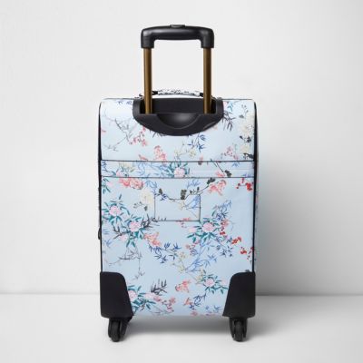 Blue floral print wheelie cabin suitcase